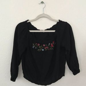 Floral Embroider 3/4 Sleeve, Off-the-shoulder Top